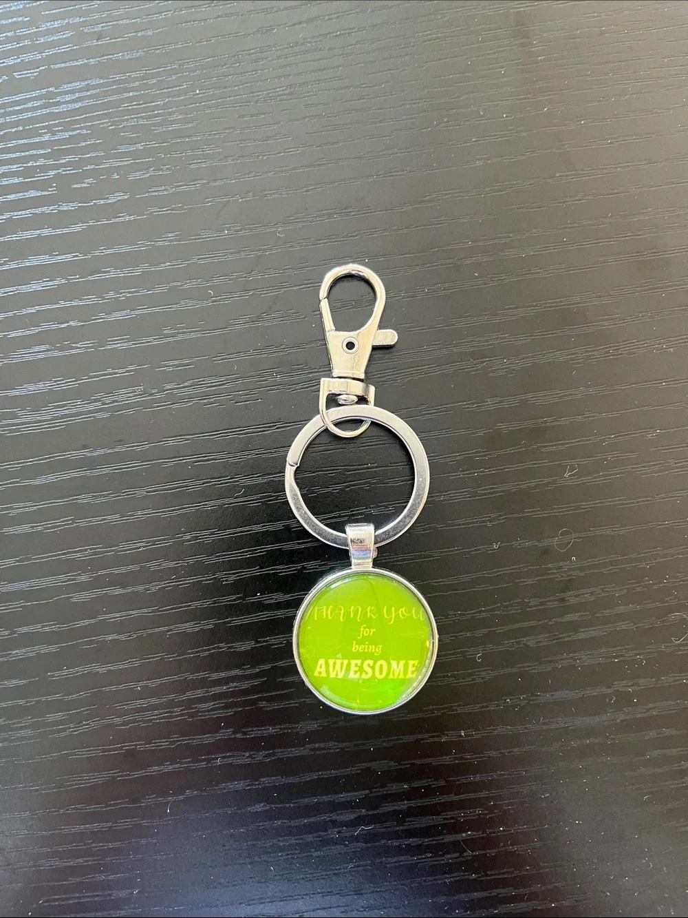 Stainless Silver Keychain Phone Clip with Lime Green 'Awesome' Charm
